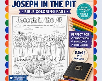 Joseph Thrown in the Pit Bible Coloring Kids Printable Genesis 37 Caft Ideas for Kids Activity Christian Kids Sunday School Craft Bible PDF
