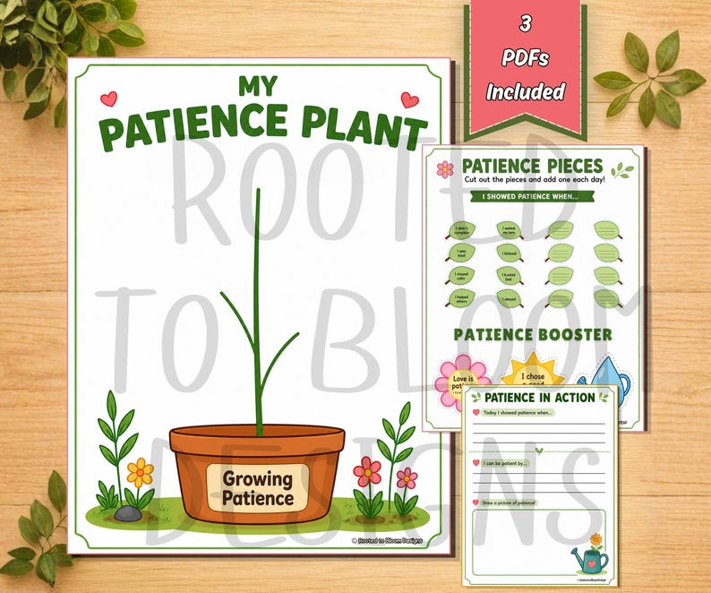 Patience plant printable set for kids includes craft page leaves boosters and reflection worksheet PDF