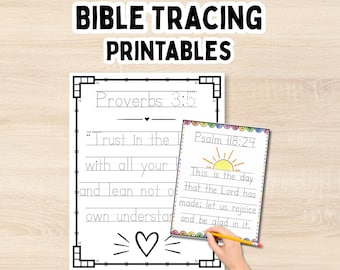 Bible Verse Tracing Printable Pages Handwriting Practice Sheets Homeschool Tracing Morning Basket Worksheets Kids Scripture Printable Bundle