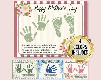 Utskrivbar konst med hand- och fotavtryck för mors dag | Kristet pyssel för barn till mors dag | Babypresent | Direkt nedladdning