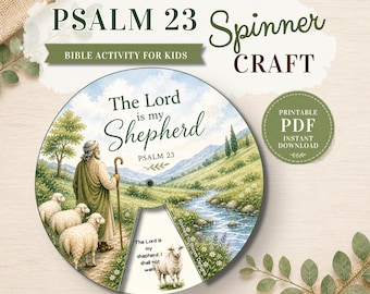 Psalm 23 Spinner the Lord is My Shepherd Printable Sunday School Activity Good Shepherd Bible Lesson Psalm 23 Christian Homeschool Kid Craft