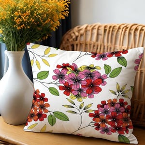 Floral Cotton Linen Throw Pillow Cover, Botanical Garden Accent