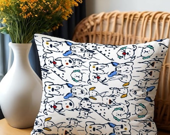 Doodle Dog Pillow Cover – Cotton Linen, Playful Pet Art