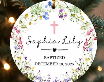 Personalized Baptism Ornament, Floral Keepsake Gift
