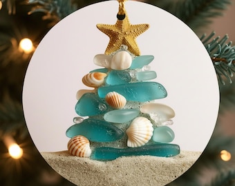 海岸沿いのクリスマスツリーオーナメントギフトセット。ビーチツリーを