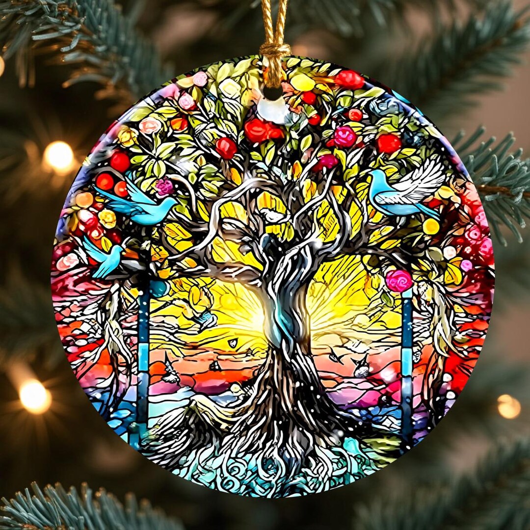 Tree of Life Christmas Ornament, Stained Glass Ceramic Ornament for ...