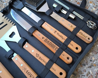 Personalized 17-Piece BBQ Tool Portable Collection with Zippered Carry Case