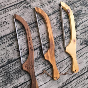 Personalised Wooden Bow Bread Knife, Acacia Pine Bread Slicer, Engraved Sourdough Cutter Gift