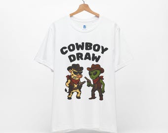 Camiseta divertida de extraterrestre contra vaca: camiseta gráfica de Halloween del oeste