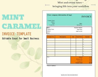 Plantilla de factura de menta y caramelo / Editable en Excel y Hojas de cálculo de Google / Calculadora automática / Factura profesional para pequeñas empresas