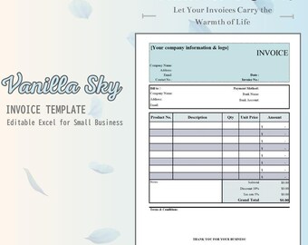 Plantilla de factura de Vanilla Sky / Factura automatizada en Excel y Hojas de cálculo de Google para creativos / Descarga instantánea