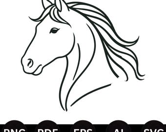Diseño de cabeza de caballo / svg png dxf pdf eps / diseño gráfico vectorial para corte, impresión, grabado láser, archivos digitales para uso comercial