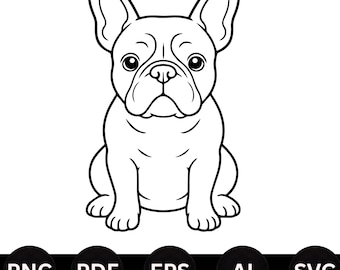Bulldog francés SVG PNG: Arte lineal limpio para Cricut/ Perro francés cricut/ Descarga digital