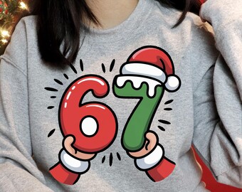 Adorno SVG de Santa 67 PNG, meme divertido de seis siete, cita viral, tendencia de TikTok, archivo de corte, Cricut, sublimación, descarga, impresión, manos, sombrero
