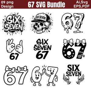 67 digitale download van SVG, grappig meme-ontwerp, Six Seven PNG, trendy 67 clipart voor Cricut, uniek 67 kunst voor ambachten