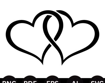Corazones entrelazados SVG / Archivo de corte de corazón de amor / PNG para Cricut de boda / Corazón romántico SVG / Decoración de boda / Descarga instantánea