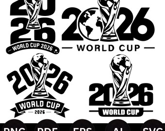 Trofeo de la Copa Mundial de la FIFA 2026 PNG SVG / 4 diseños de la Copa Mundial / Descarga digital / Arte de fútbol imprimible / Estilo de logotipo de la Copa Mundial 4 / Descarga instantánea