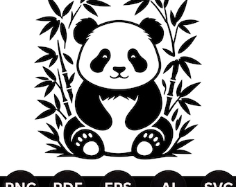 Archivo de corte SVG PNG de panda kawaii dentro de bomboo, diseño de animal de dibujos animados para Cricut (descarga digital)