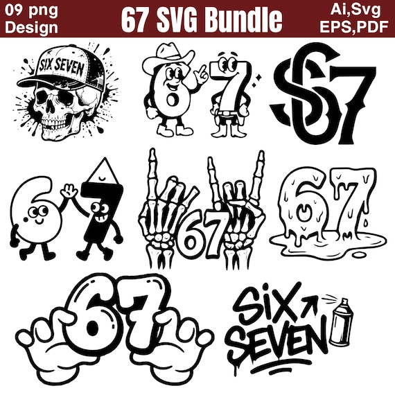 67 SVG Digital Download | Funny Meme Design | Six Seven PNG | Trendy 67 Clipart for Cricut & Crafts| 67 meme png| 67 cricut