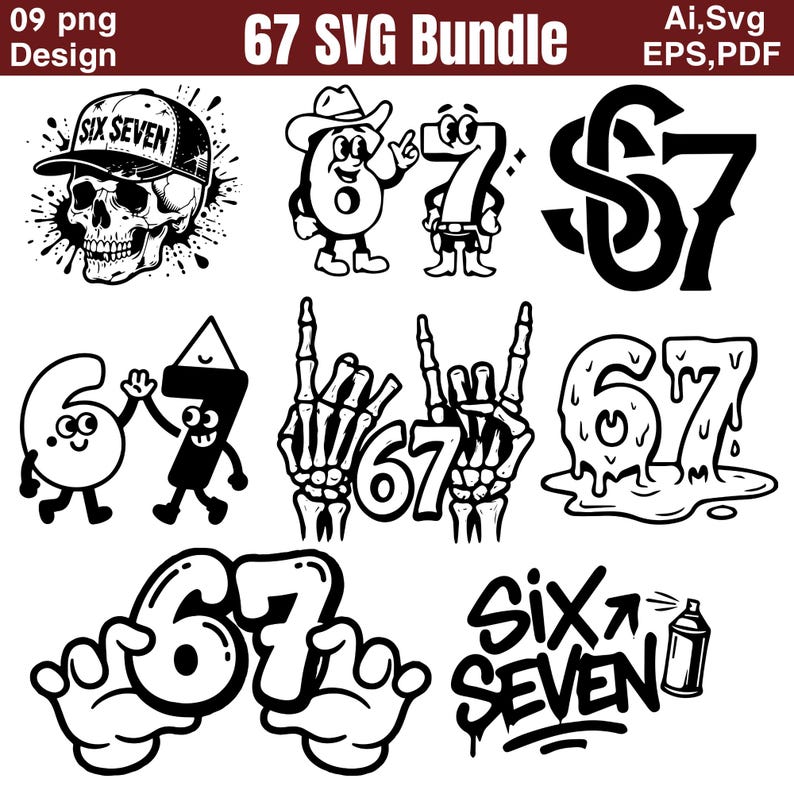 67 SVG Digital Download | Funny Meme Design | Six Seven PNG | Trendy 67 Clipart for Cricut & Crafts| 67 meme png| 67 cricut image 1