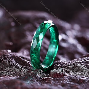 Vintage Green Emerald Mens Wedding Band Fully Eternity Emerald Engagement Ring May Birthstone Ring Custom Anniversary Gift for Him for Her
