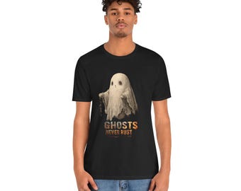 Camiseta "Fantasmas nunca se oxidan", camiseta gótica de terror para Halloween, camiseta gráfica vintage oscura con fantasmas espeluznantes.