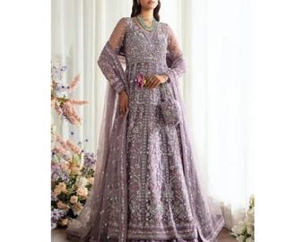 Lehenga Choli lilás para noiva, vestido maxi paquistanês, traje para Nikkah, vestido de casamento muçulmano, vestido Anarkali para noivado, traje indiano