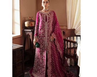Pakistani Gown Sharara Suit, Indian Salwar Kameez Bridal Nikkah Engagement Party Guest Dress, Gharara & Palazzo Outfit South Asian Wedding