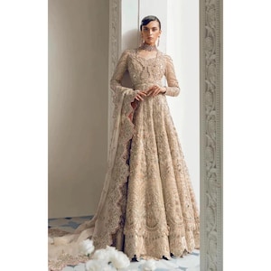champagne indian wedding dress Champagne Gold Heavily Embellished Bridal Gharara Set | Handcrafted Formal Wedding Wear