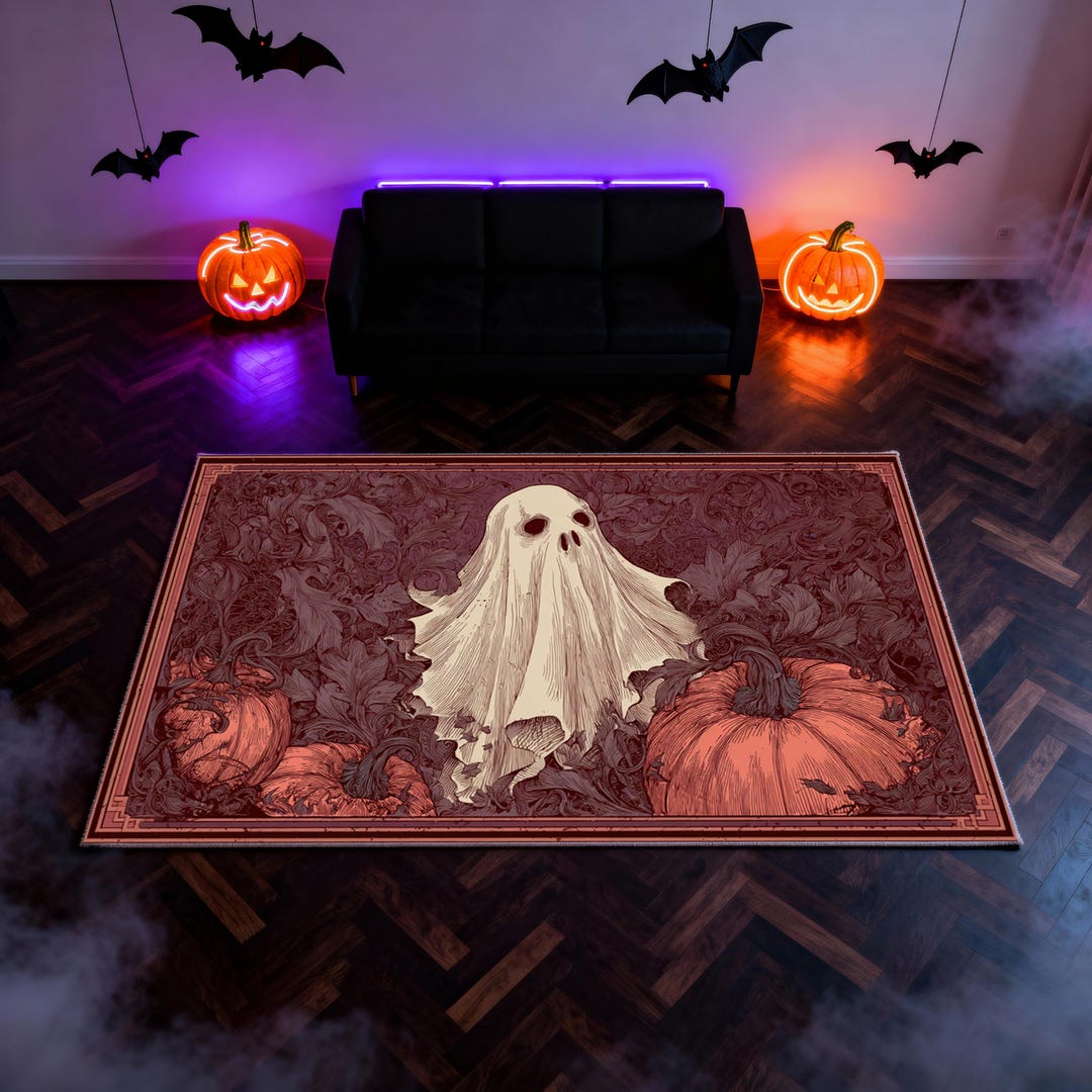 Spooky Ghost Pumpkin Halloween Rug: Creepy Autumn Decor - Etsy