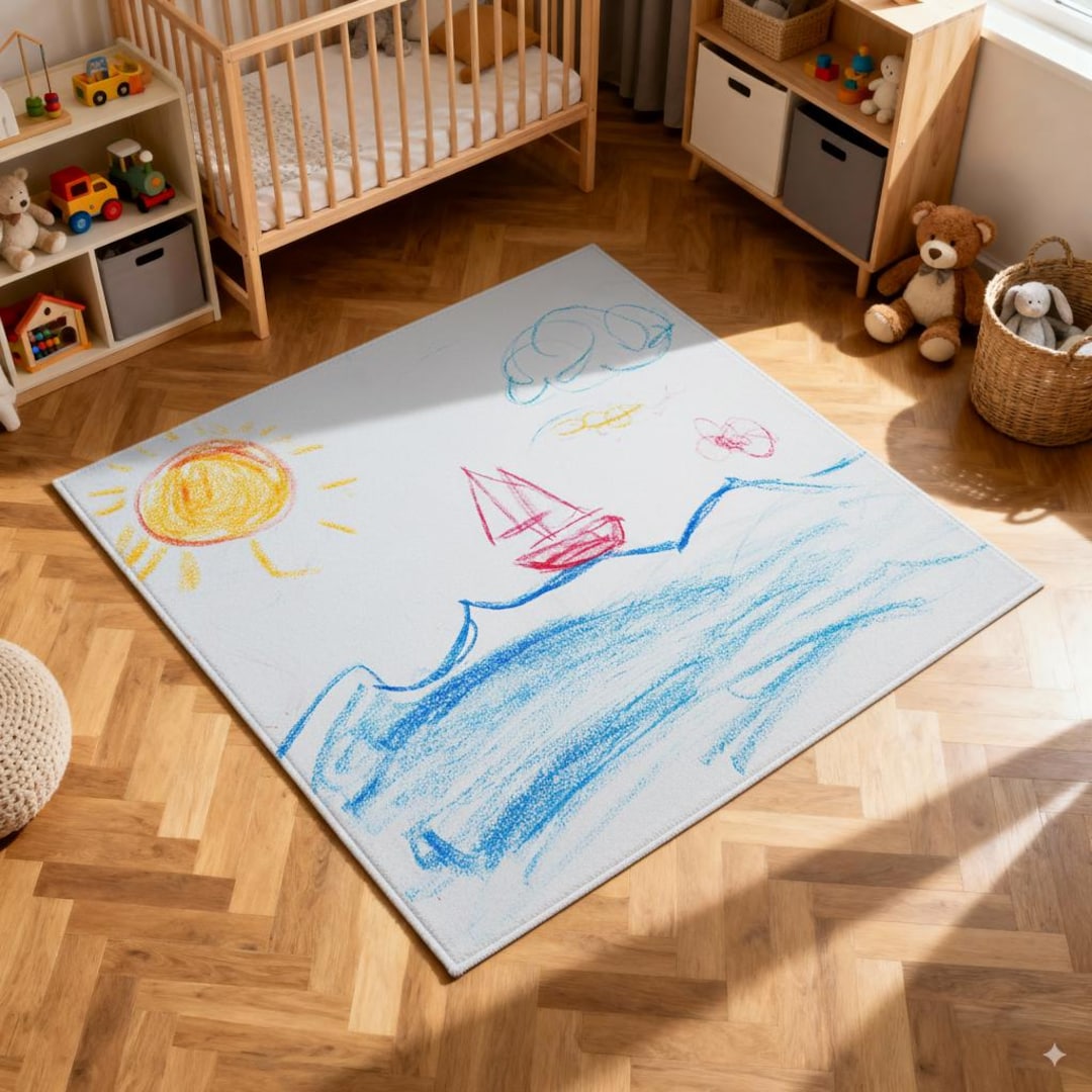 Custom Kids Drawing Rug: Personalized Artwork Playroom Mat - Etsy