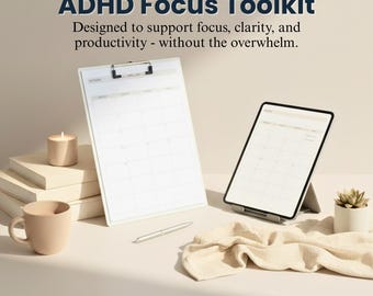 ADHD集中ツールキット | 印刷可能なプランナー + ブレインダンプ + タスクオーガナイザー | デジタル生産性＆集中力ワークシート