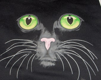 Black crew neck sweatshirt: Cat with Green Eyes & Pink Nose