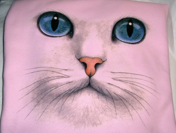Pink "Cat Face"  Fleece Crew Neck Sweatshirt