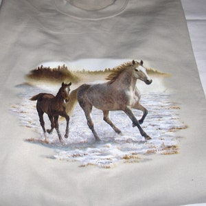 Horses "Sunlit Mist" - Gildan (Sand) Fleece Long Sleeve Crew Neck Sweatshirt