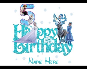 Custom Frozen Birthday DTF Transfer - Elsa Anna Olaf personalisierter Name & Altersfamilie passendes Design