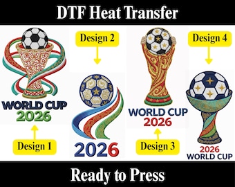 World Cup 2026 Style DTF Transfer | Faux Embroidery Soccer Trophy, Fan Shirt Print