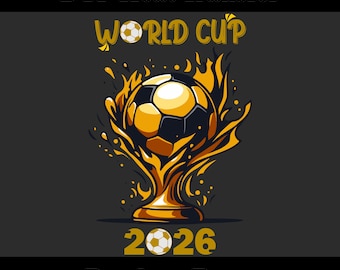 World Cup 2026 Style Soccer DTF Transfer | Flaming Trophy Football Design | Game Day Fan Shirt Print