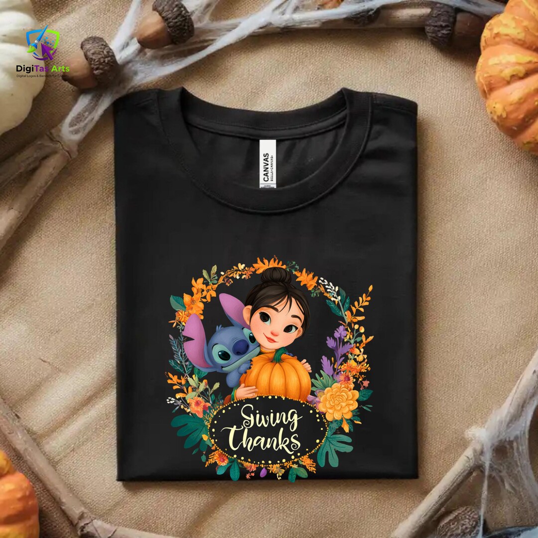 Lilo & Stitch Thanksgiving DTF Transfer Autumn Pumpkin Design Etsy