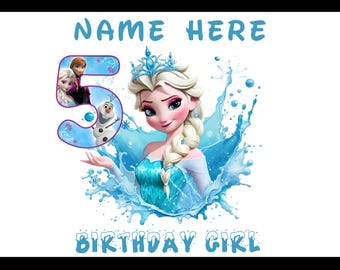 Personalisierte Disney Eiskönigin Geburtstag DTF Transfer - Personalisierte Elsa Olaf Name & Alter Design