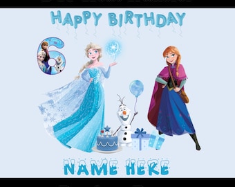 Personalisierte Disney Eiskönigin Geburtstags-DTF-Transfer: Elsa Anna Olaf mit Name & Alter