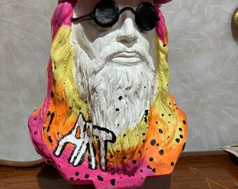 Hand Painted Da Vinci Bust, Pop Art Sculpture, Modern Decor