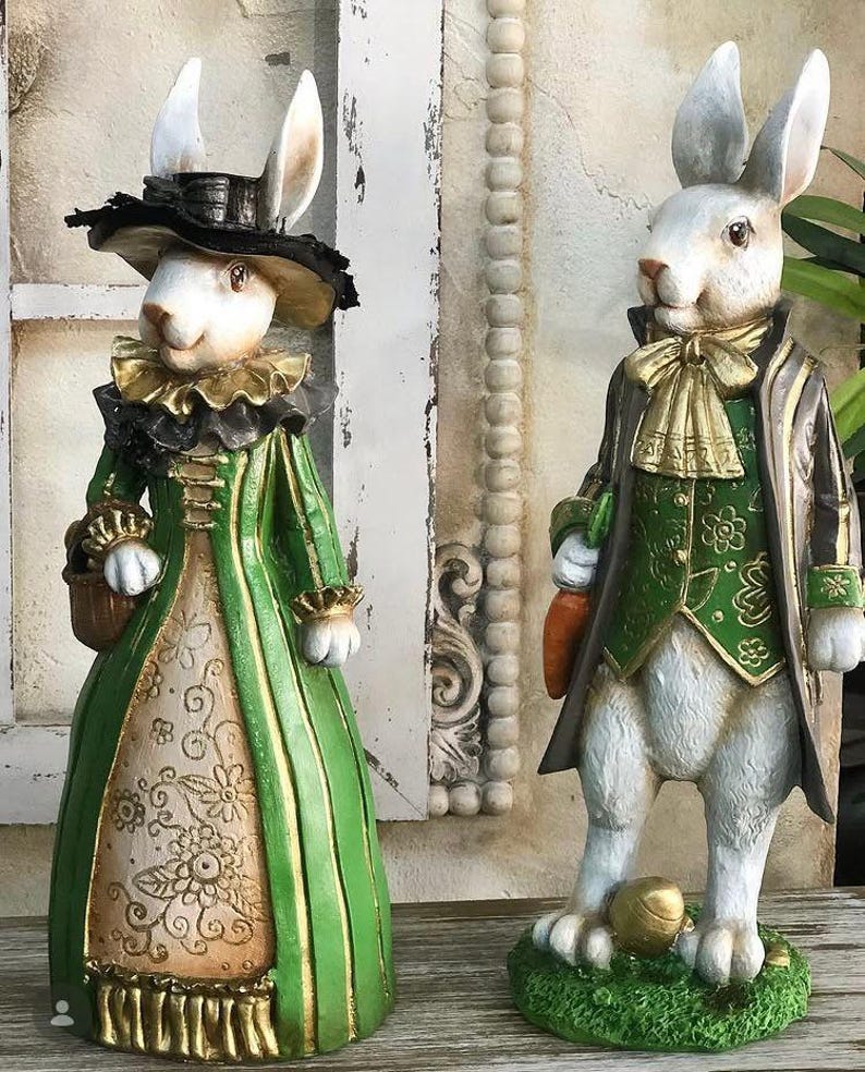 Victorian Bunny Couple Figurine, Vintage Style Easter Rabbit Decor - Etsy