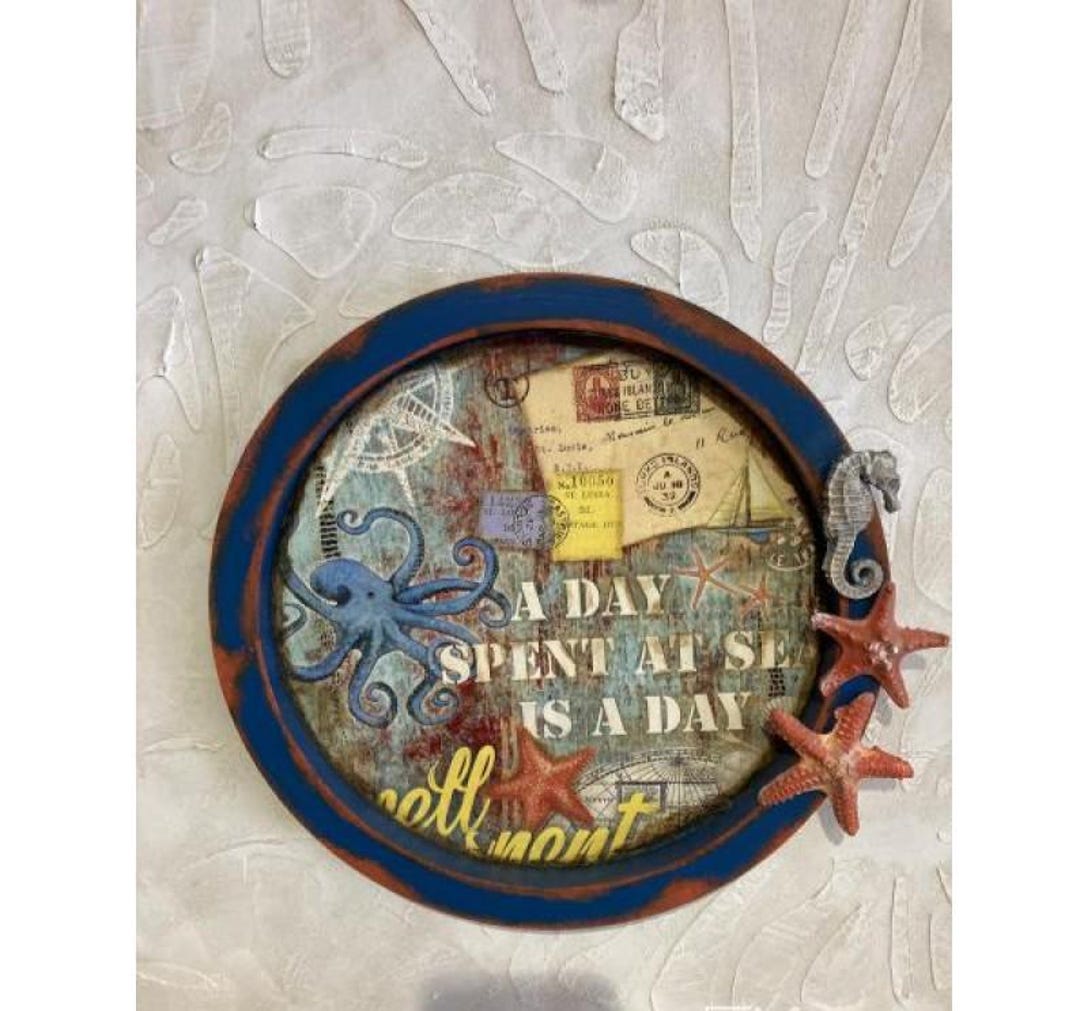 Coastal Nautical Wall Decor Round Plaque, Beach House Art With Starfish ...