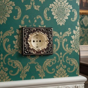 Lyxigt infällt vägguttag med jordning | Dekorativt uttag för europeisk vintageinredning