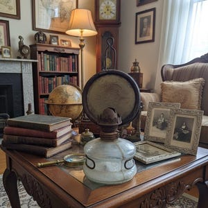 1930er Jahre österreichische Ditmar Petroleumlampe – Vintage Glasöl-Laterne mit Messingreflektor – antikes Bauernhaus Dekor