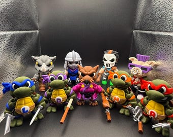 Articulated Turtle Inspired Flexi Figures | 3D Printed Multi-Color Ninja Style Toy | Single or Bundle