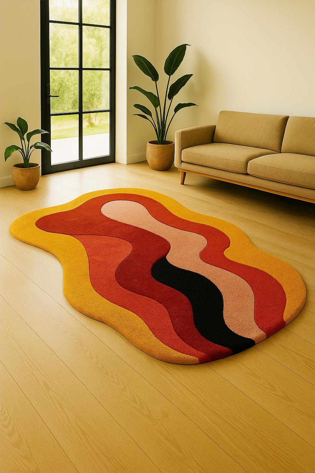 8x10 Hand Tufted Wool Rug | Retro Wavy Abstract Design - Etsy