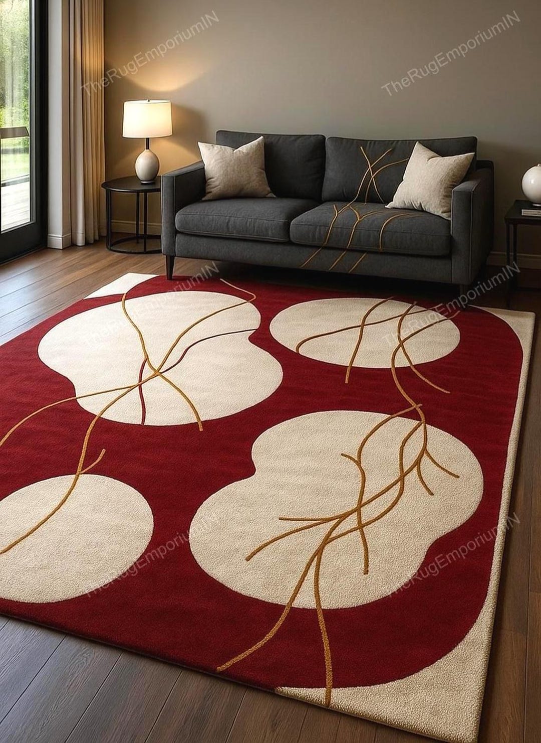 Red Tuft Rug Abstract Red Tufted Rug Handmade Plush Wool Rug, Contemporary ...