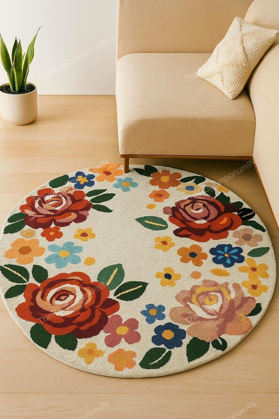 Hand Tufted Wool Floral Round Rug | Vintage Cottagecore Home Decor Rugs ...
